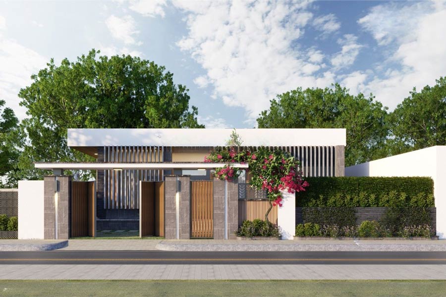 Mẫu biệt thự vườn 1 tầng mái Nhật