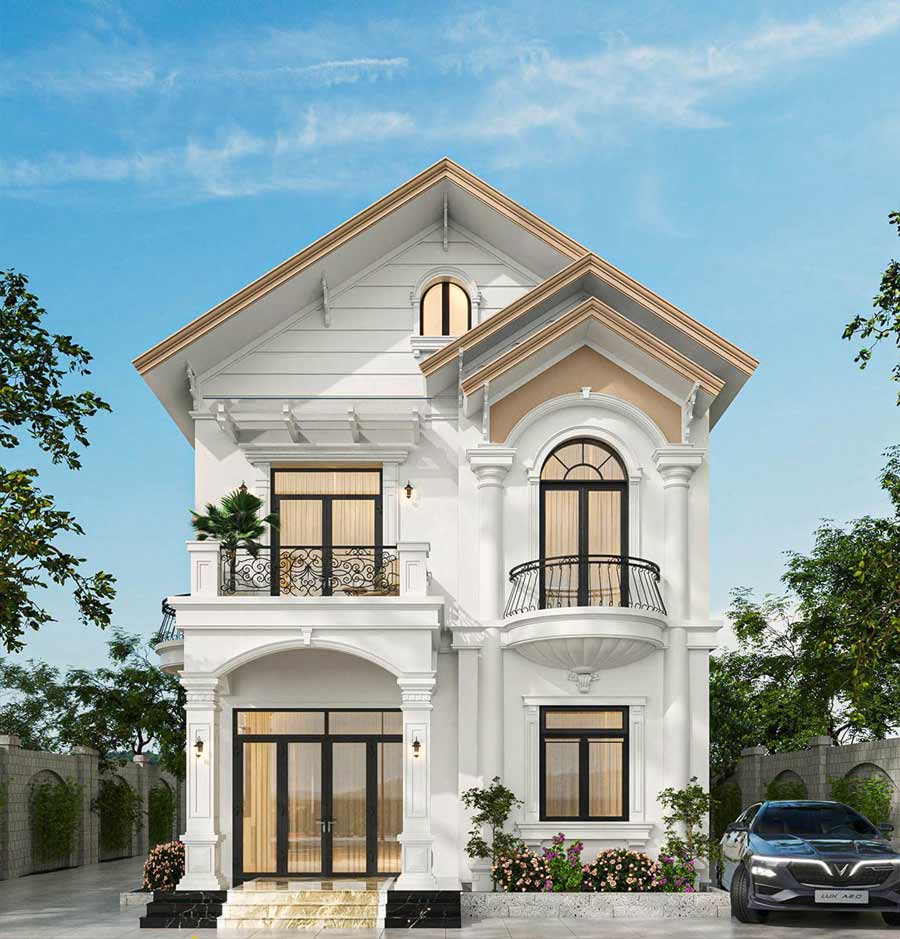 Mẫu nhà 2 tầng 4 phòng ngủ 8x12 có gác lửng
