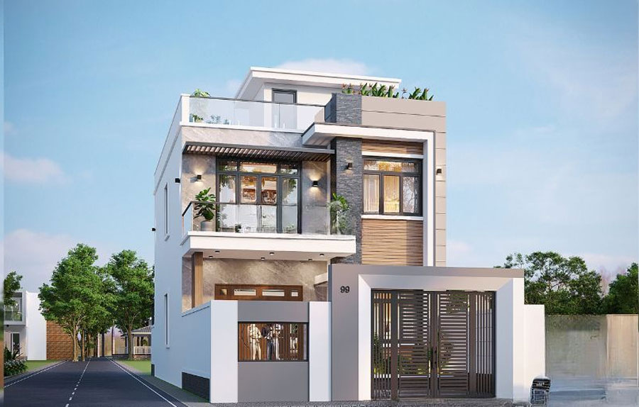 Thiết kế nhà 2 tầng 4 phòng ngủ 8x12 có tum