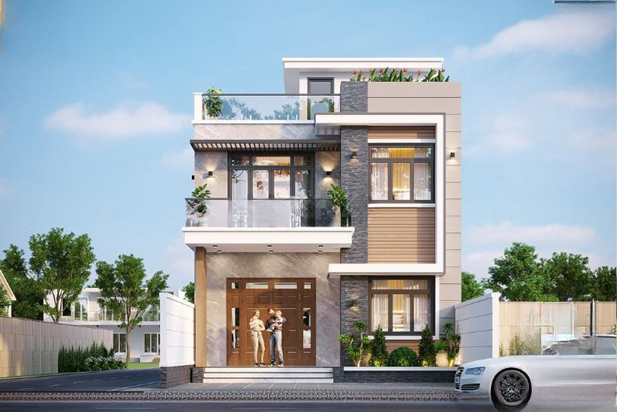 Thiết kế nhà 2 tầng 4 phòng ngủ 8x12 có tum