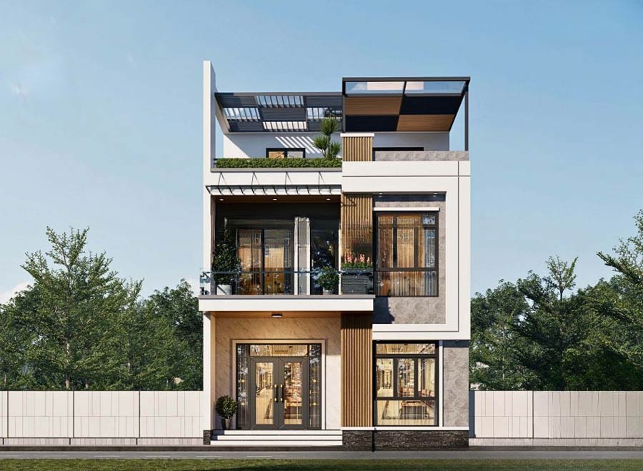 Thiết kế nhà 2 tầng 4 phòng ngủ 8x12 có tum