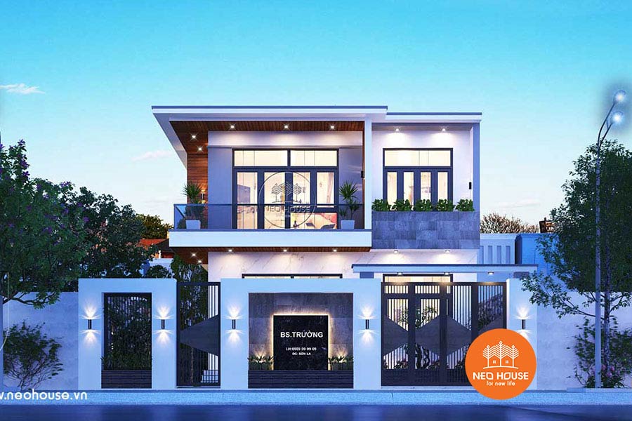 Mẫu nhà 2 tầng 4 phòng ngủ 8x12 mái bằng