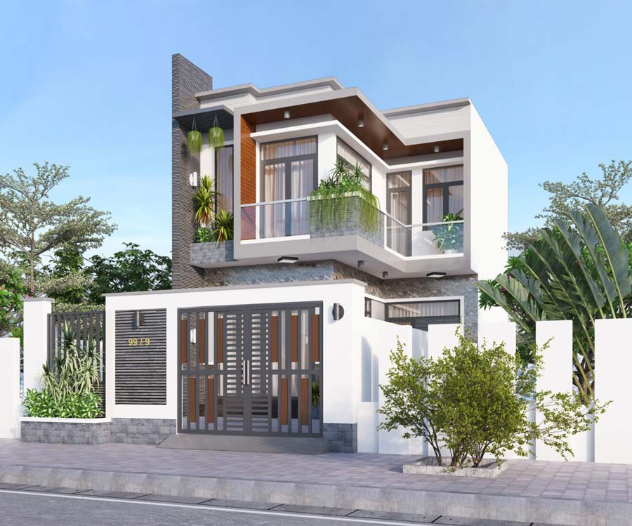 Mẫu nhà 2 tầng 4 phòng ngủ 8x12 mái bằng