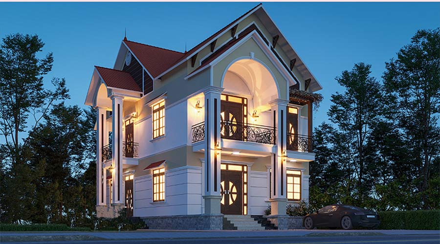 Thiết kế nhà 2 tầng 4 phòng ngủ 8x12 mái ngói 