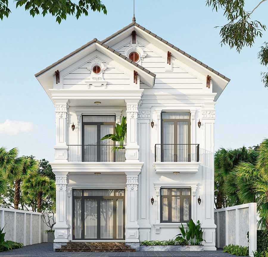 Mẫu nhà 2 tầng 4 phòng ngủ 8x12 đơn giản mái Thái