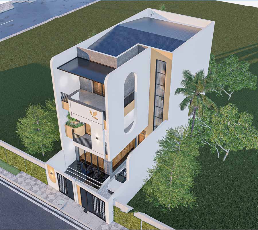 Thiết kế nhà 2 tầng 4 phòng ngủ 8x12 mái ngói 