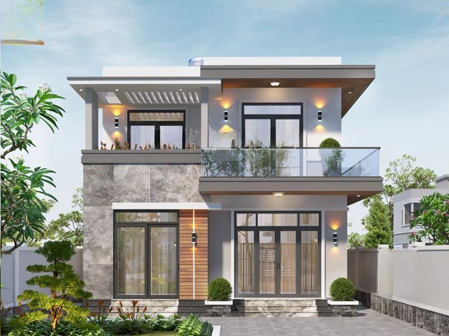 Thiết kế nhà 2 tầng 4 phòng ngủ 8x12 ở nông thôn
