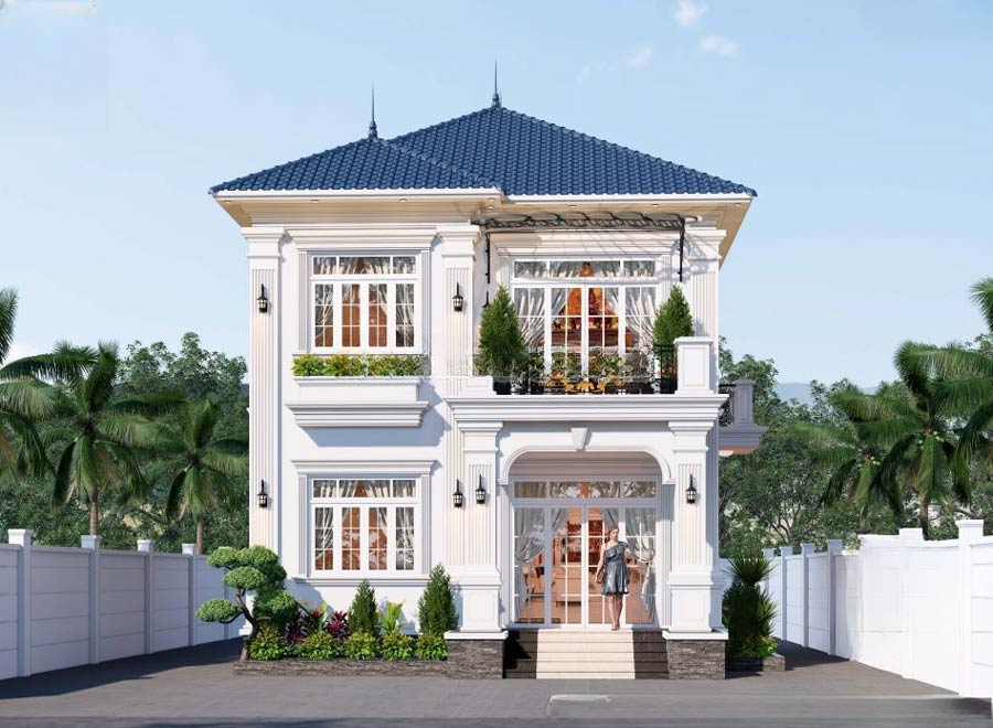 Thiết kế nhà 2 tầng 4 phòng ngủ 8x12 tân cổ điển 