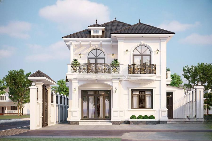 Thiết kế nhà 2 tầng 4 phòng ngủ 8x12 tân cổ điển 