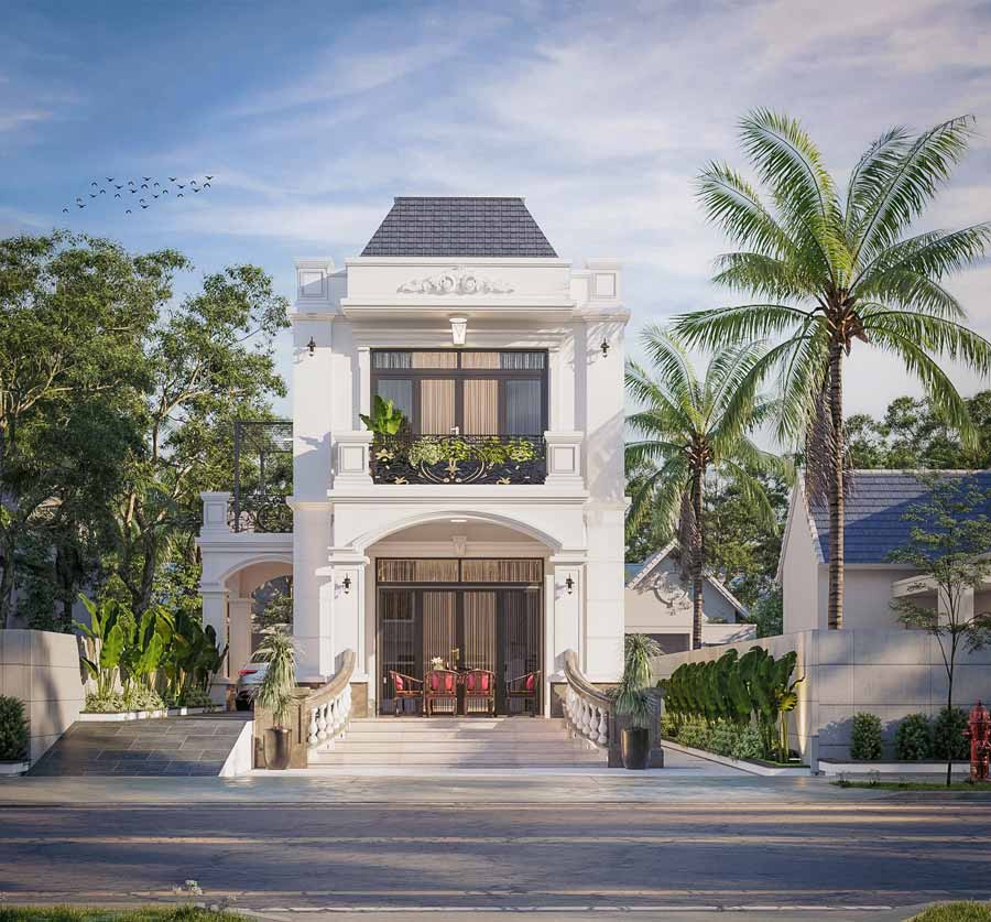 Thiết kế nhà 2 tầng 4 phòng ngủ 8x12 tân cổ điển 