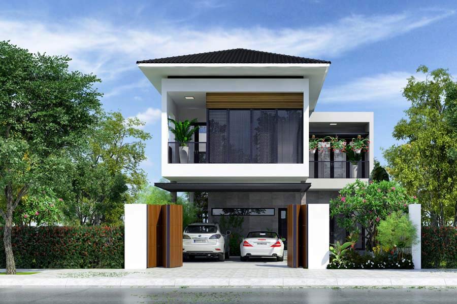 Mẫu thiết kế nhà ngang 12m sâu 10m có gara