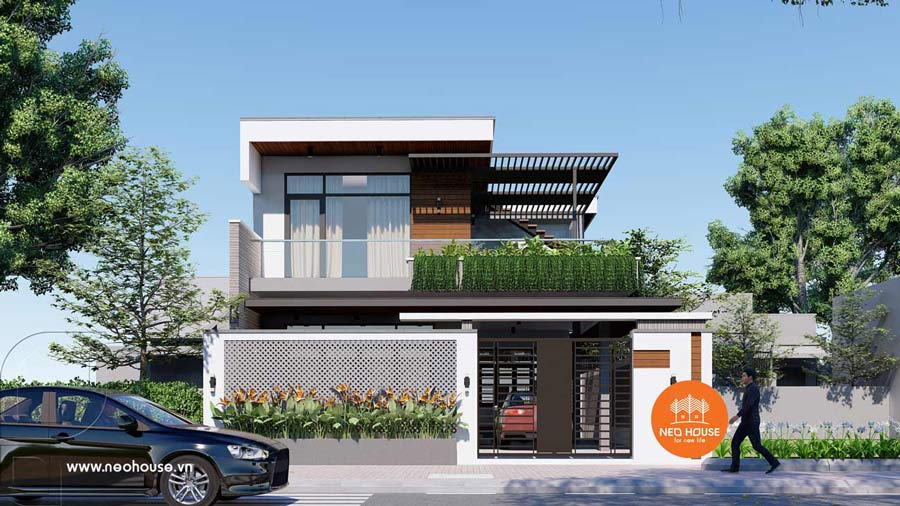 Mẫu thiết kế nhà ngang 12m sâu 10m có gara