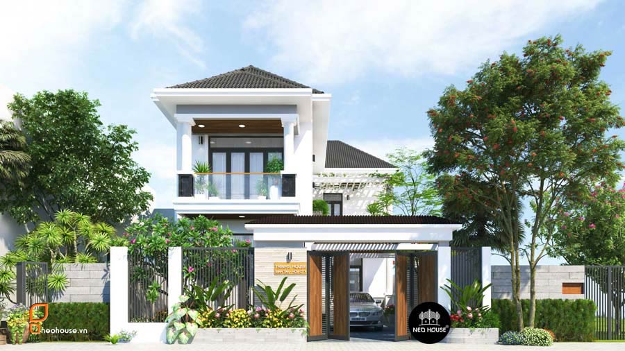 Mẫu thiết kế nhà ngang 12m sâu 10m có gara