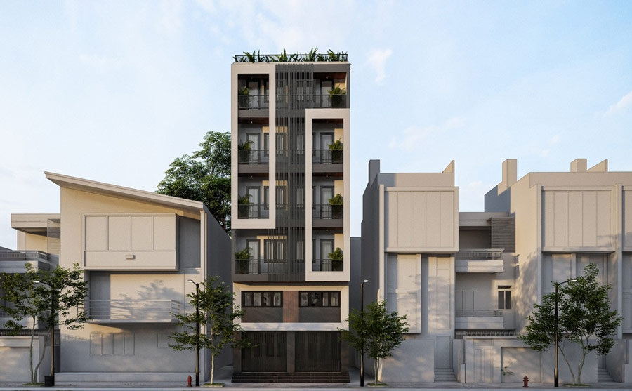 Mẫu thiết kế nhà phố 6 tầng 1 tum