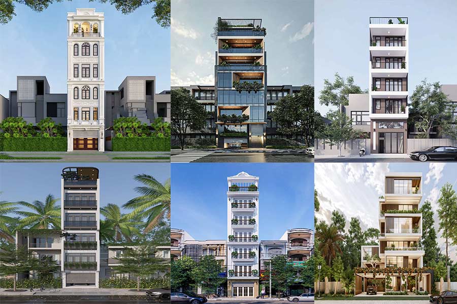 25+ Mẫu thiết kế nhà phố 6 tầng sang trọng, xu hướng 2025
