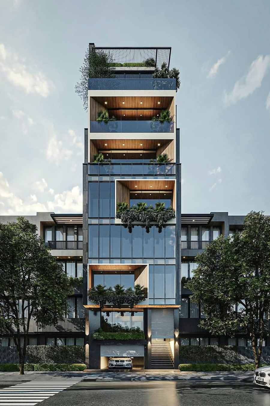 Mẫu thiết kế nhà phố 6 tầng có gara