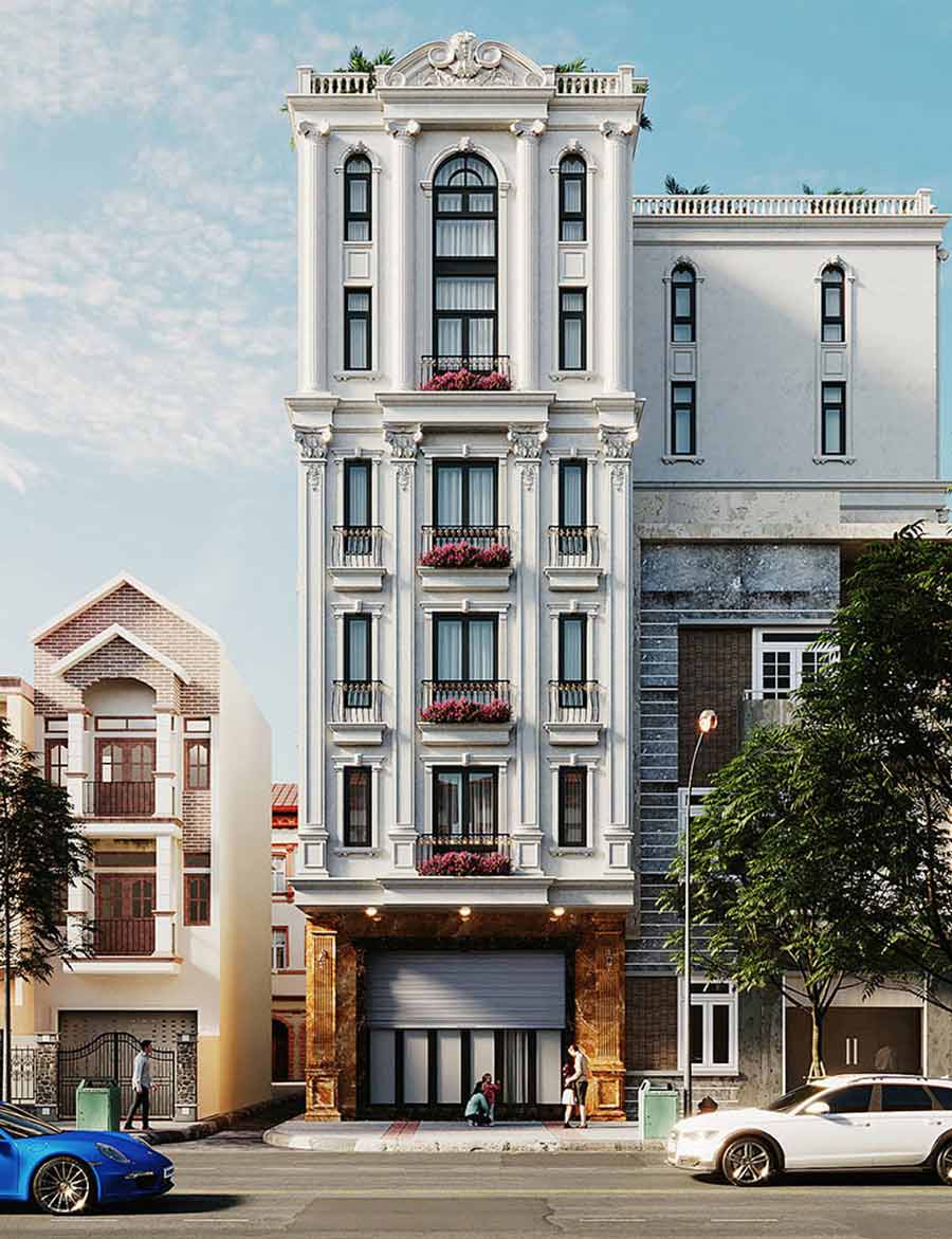 Mẫu thiết kế nhà phố 6 tầng mặt tiền 8m