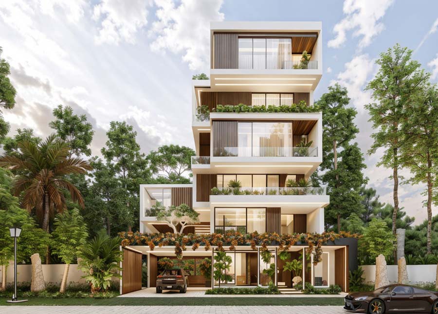 Mẫu thiết kế nhà phố 6 tầng mặt tiền 8m
