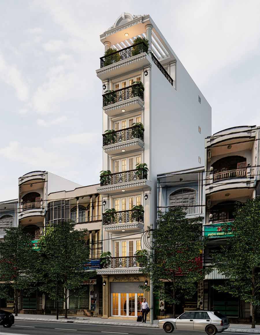 Mẫu thiết kế nhà phố 6 tầng tân cổ điển