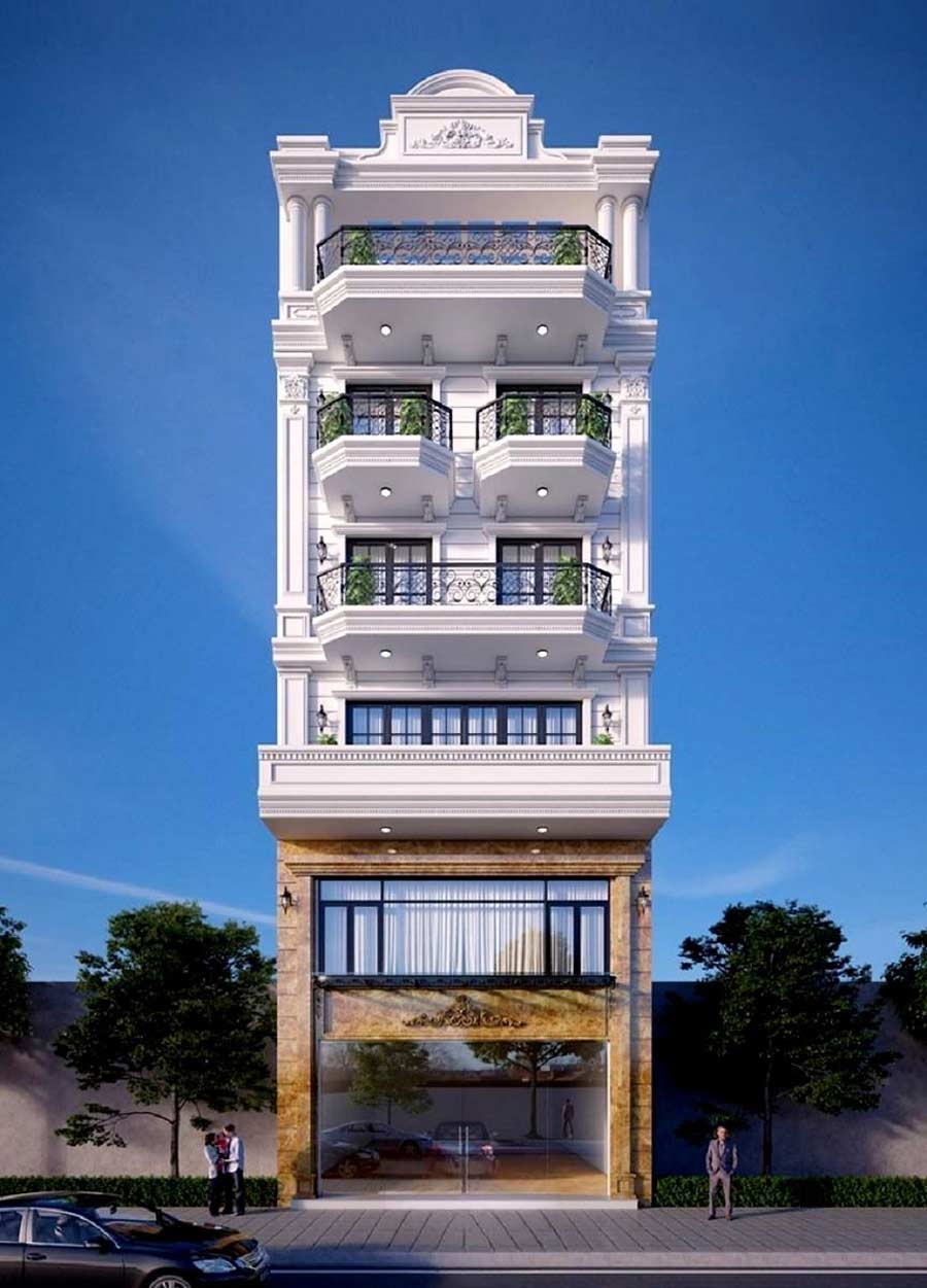 Mẫu thiết kế nhà phố 6 tầng tân cổ điển