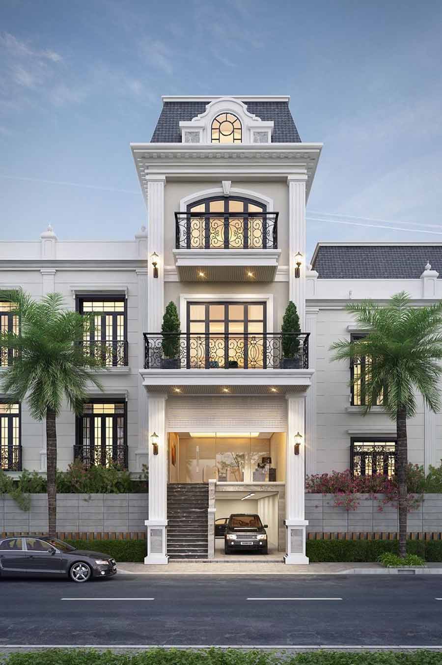 Mẫu thiết kế nhà phố tân cổ điển có gara