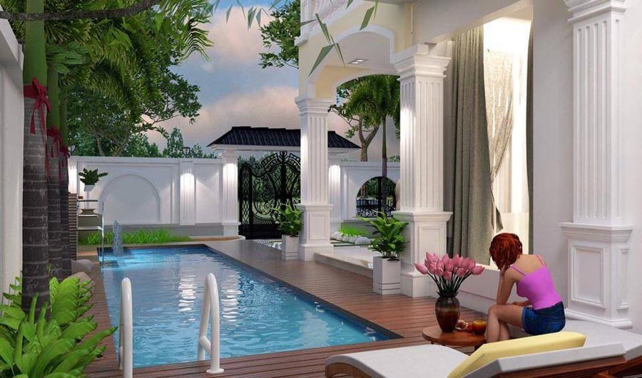 Mẫu thiết kế nhà phố tân cổ điển có hồ bơi