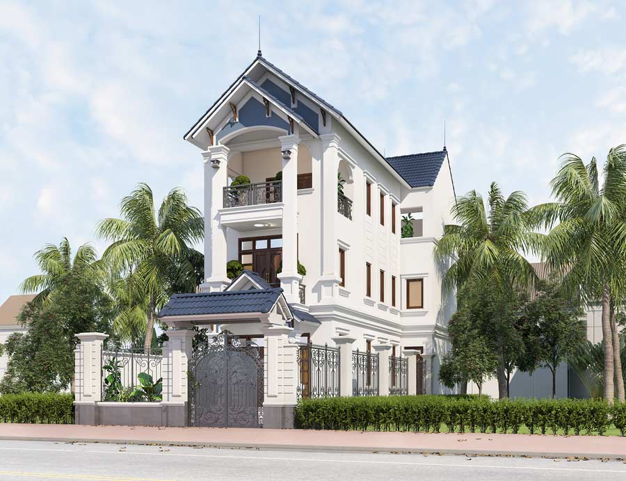 Mẫu thiết kế nhà phố tân cổ điển có sân vườn