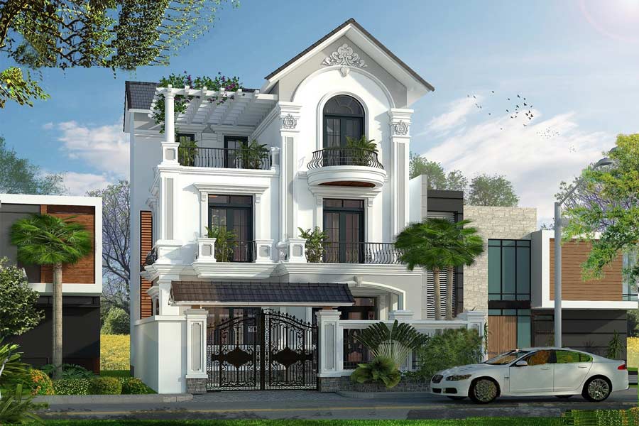Mẫu thiết kế nhà phố tân cổ điển có sân vườn