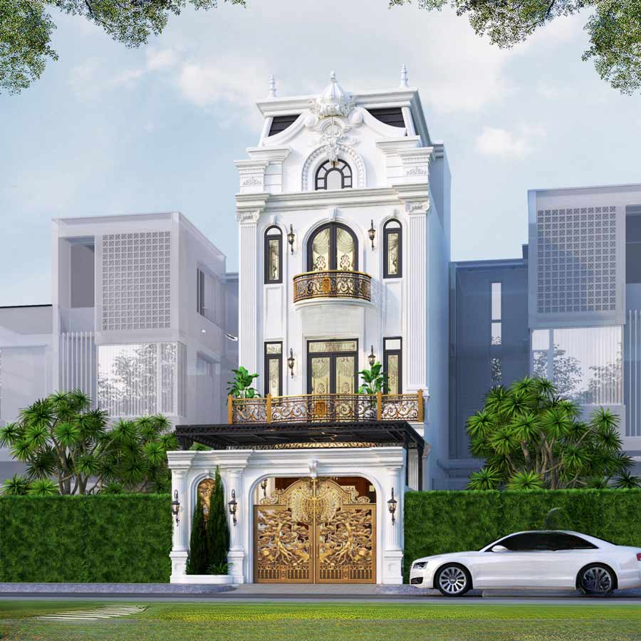 Mẫu thiết kế nhà phố tân cổ điển có sân vườn