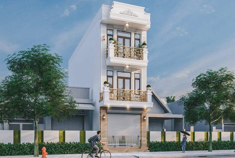 Mẫu thiết kế nhà phố tân cổ điển mái bằng