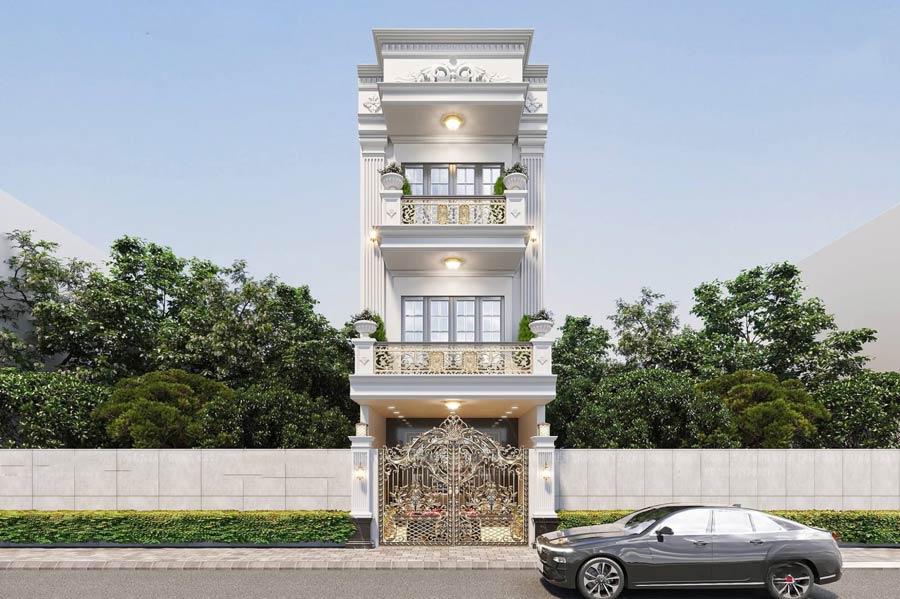 Mẫu thiết kế nhà phố tân cổ điển mái bằng