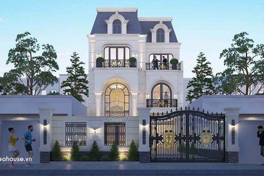 Mẫu thiết kế nhà phố tân cổ điển mái Mansard