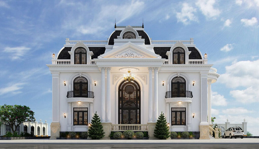 Mẫu thiết kế nhà phố tân cổ điển mái Mansard