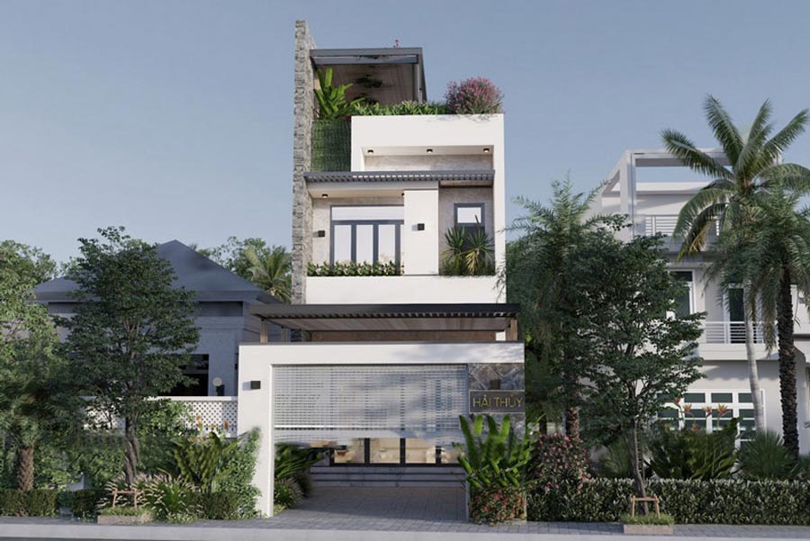 Mẫu thiết kế nhà 5x10m 2 tầng 3 phòng ngủ có gác lửng