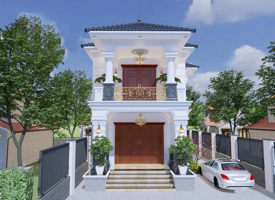 Thiết kế nhà 5x10m 2 tầng 3 phòng ngủ mái nhật