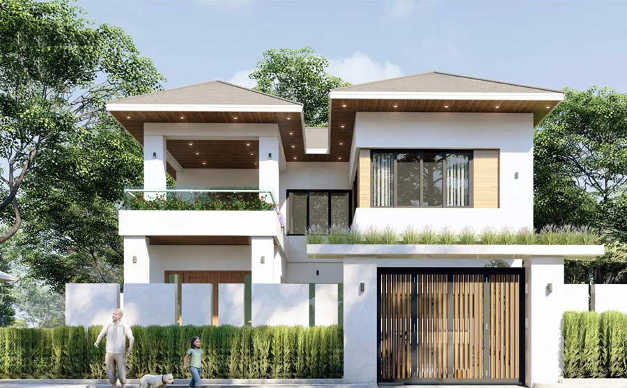 Thiết kế nhà phố mặt tiền 12m sâu 10m 2 tầng