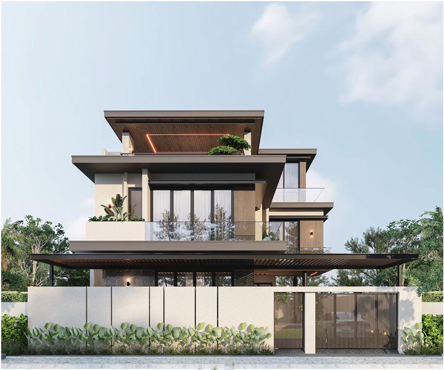 Thiết kế nhà phố mặt tiền 12m sâu 10m 2 tầng