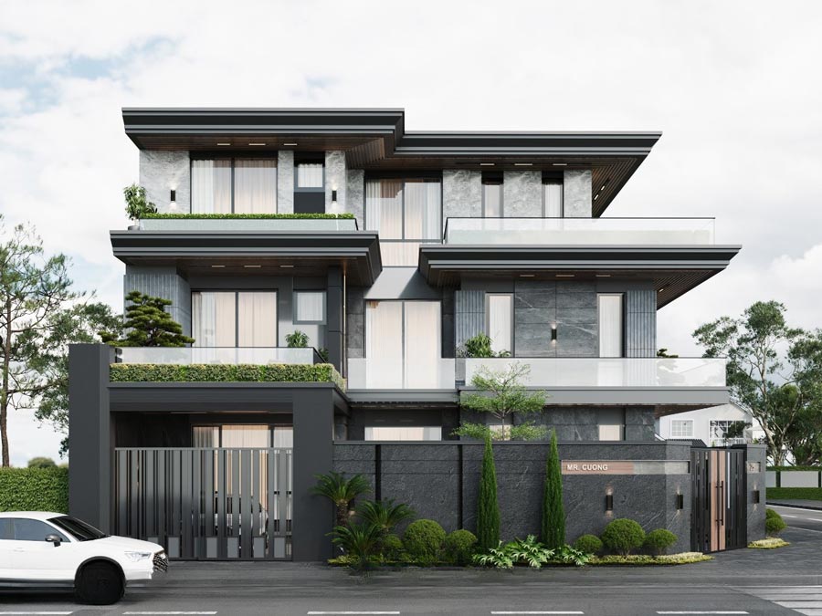 Thiết kế biệt thự mặt tiền 12m sâu 10m 