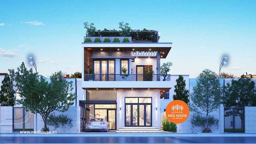 Mẫu thiết kế nhà mặt tiền 12m sâu 10m mái nhật