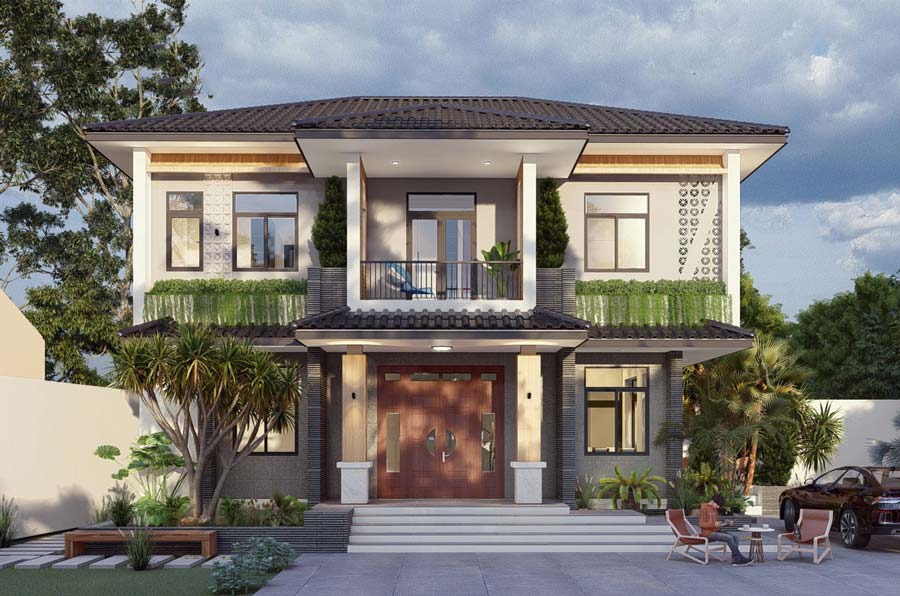 Mẫu thiết kế nhà mặt tiền 12m sâu 10m mái nhật