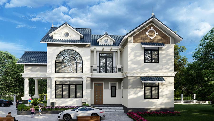 Mẫu thiết kế nhà mặt tiền 12m sâu 10m mái thái 