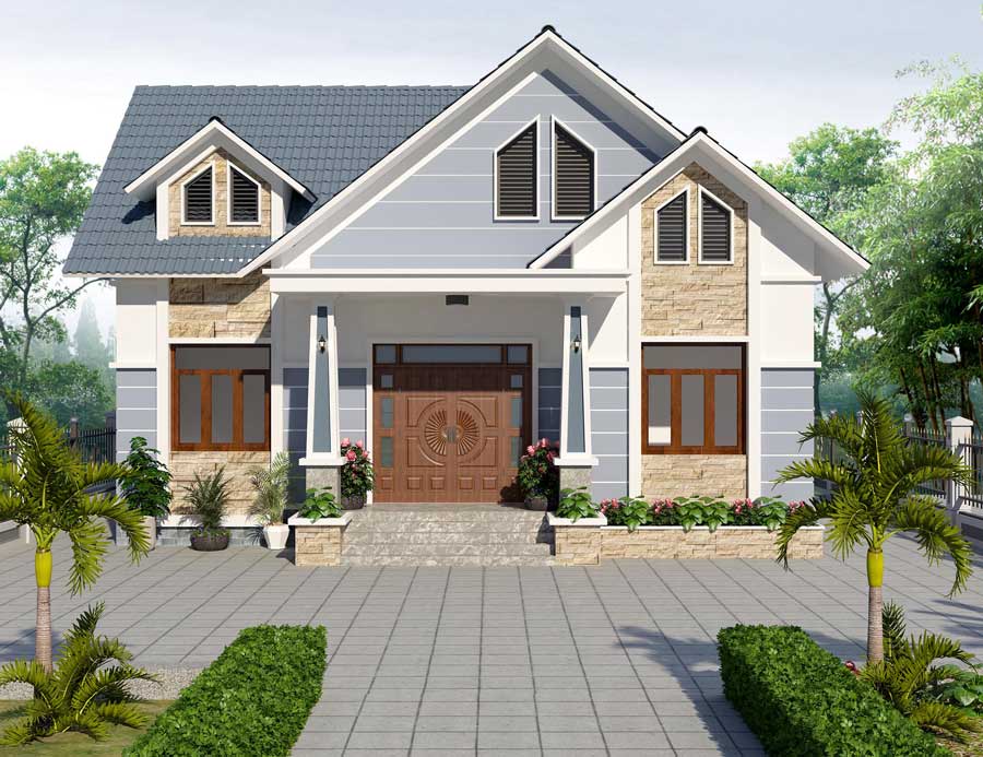 Thiết kế nhà mặt tiền 12m sâu 6m mái 1 tầng