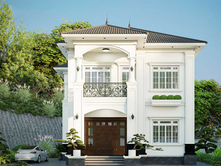 Thiết kế nhà mặt tiền 12m sâu 6m mái 2 tầng