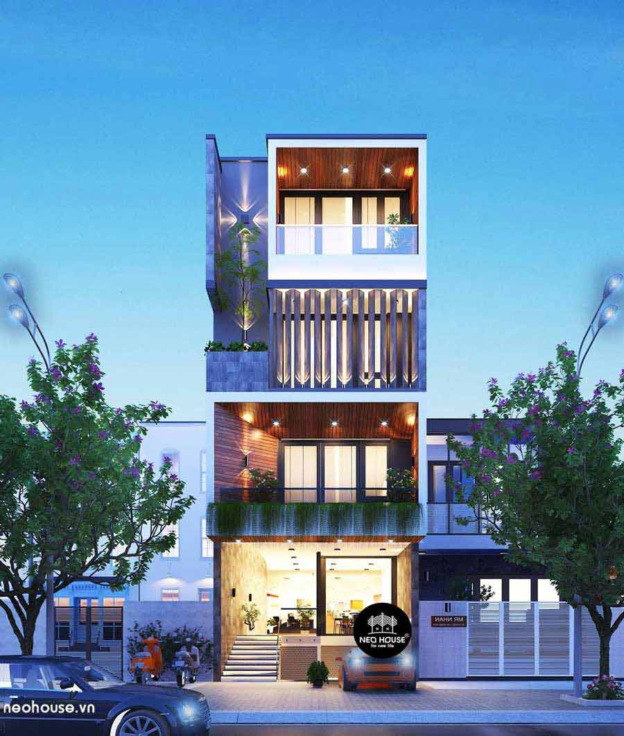 Thiết kế nhà mặt tiền 12m sâu 6m mái 4 tầng
