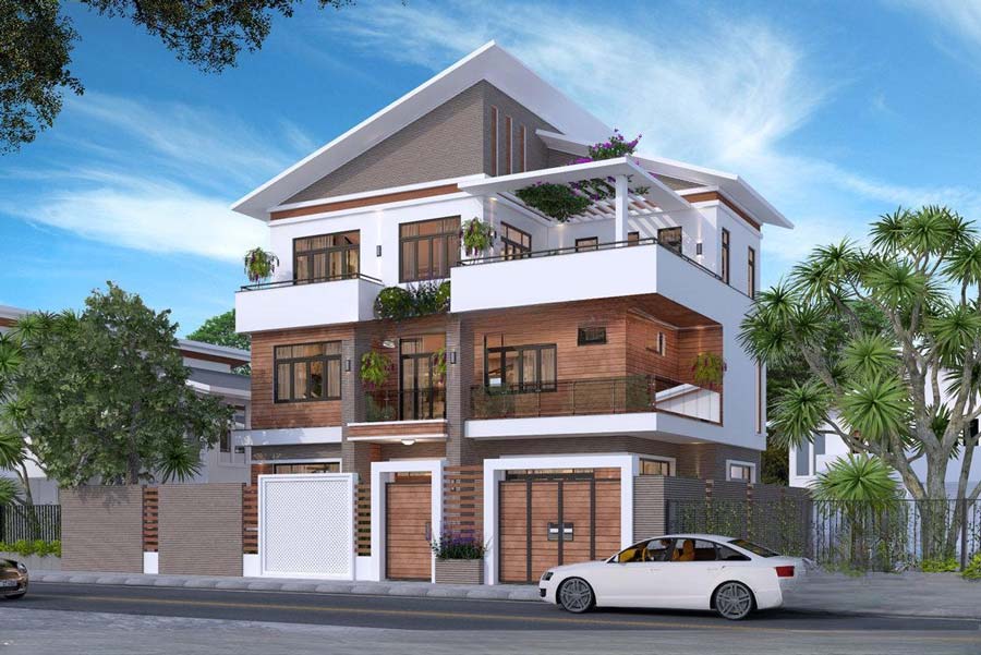 Mẫu thiết kế nhà mặt tiền 12m sâu 6m mái lệch