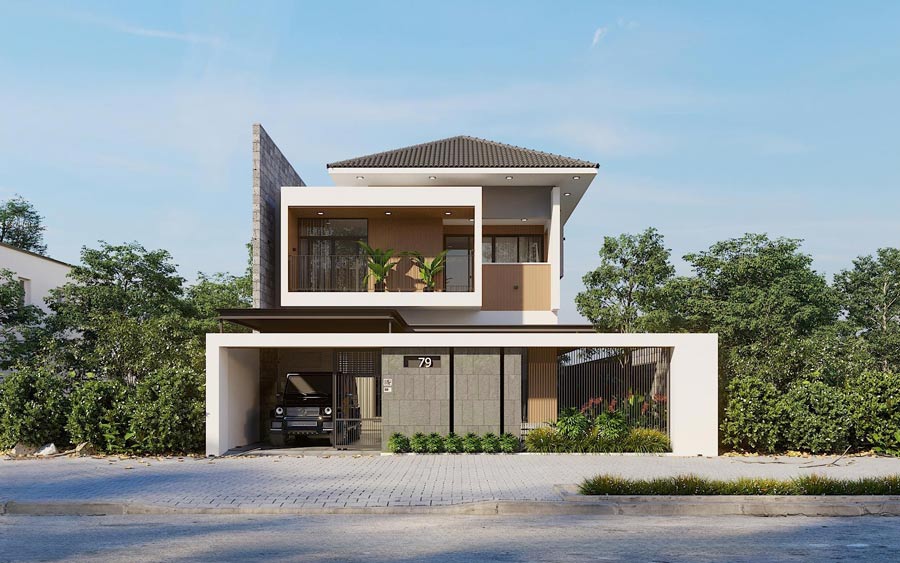 Mẫu thiết kế nhà mặt tiền 12m sâu 6m mái Nhật