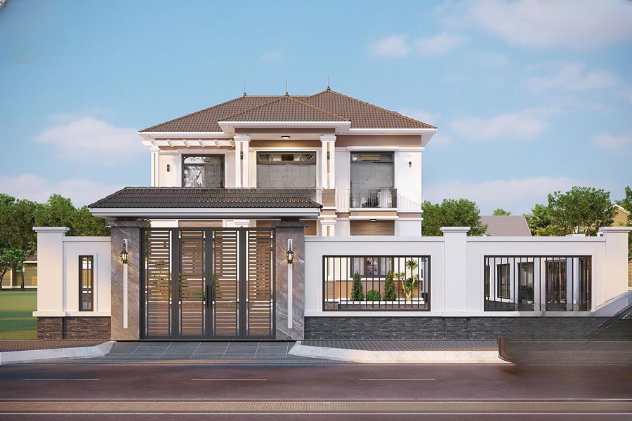Mẫu thiết kế nhà mặt tiền 12m sâu 6m mái Nhật