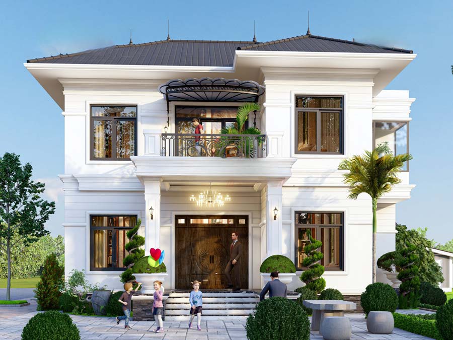 Thiết kế nhà mặt tiền 12m sâu 6m tân cổ điển