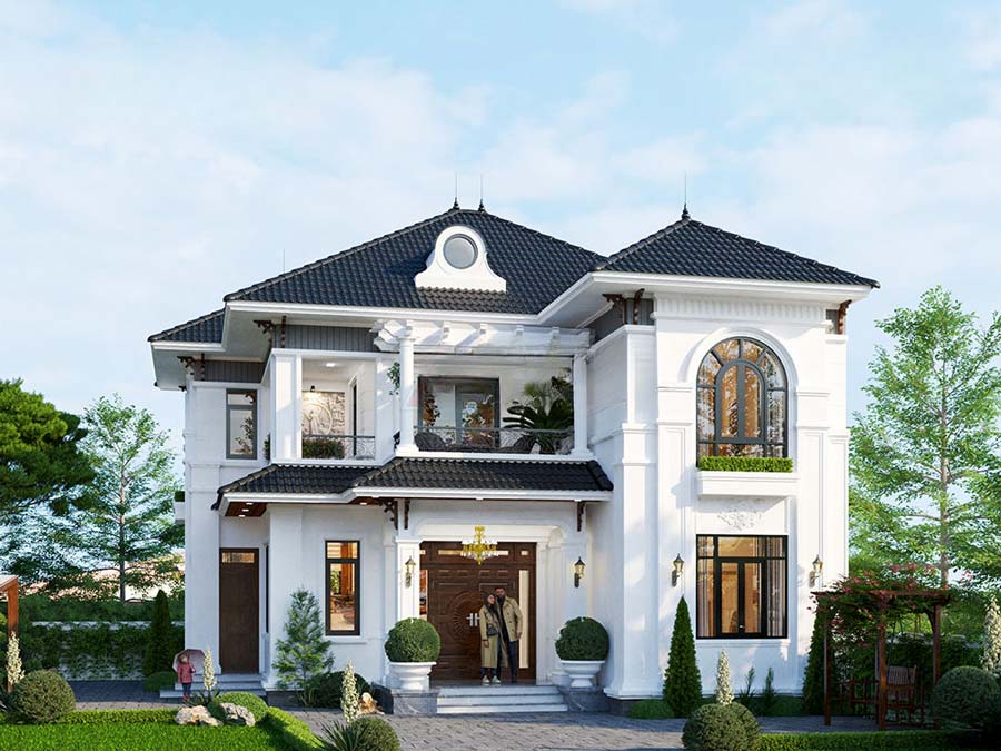 Thiết kế nhà mặt tiền 12m sâu 6m tân cổ điển