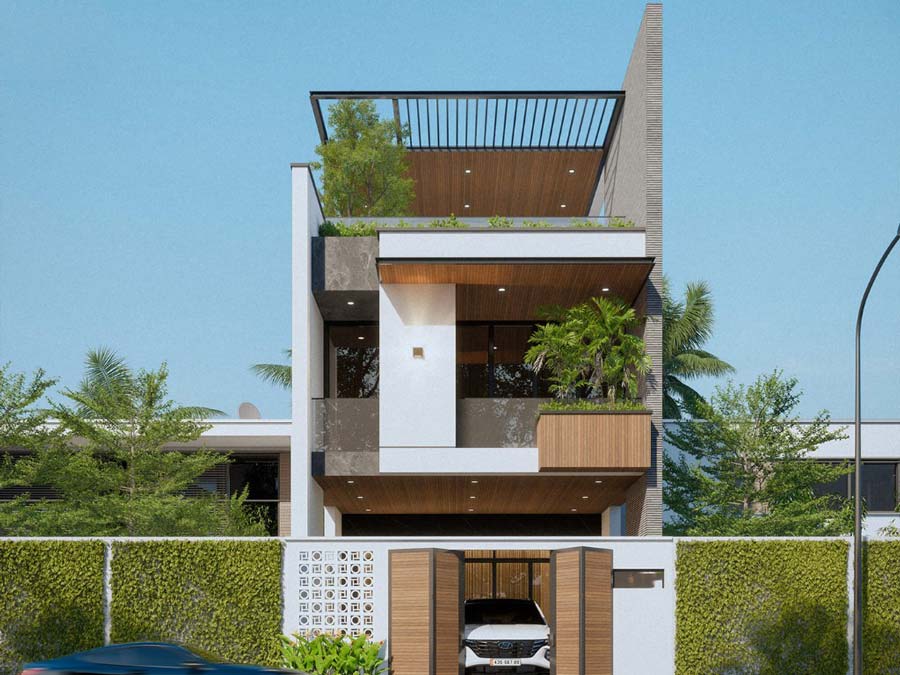 Thiết kế nhà mặt tiền 12m sâu 6m mái có sân thượng